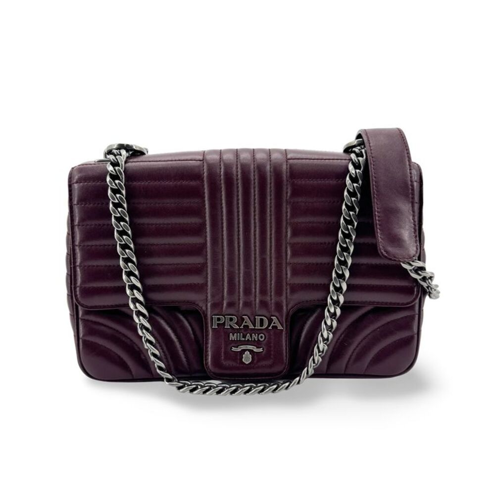 Prada Chain Flap Diagramme Quilted Leather Burgundy Leather Shoulder Bag Bag